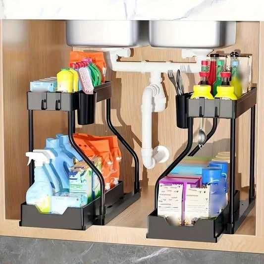 2 Tier L Shape Sliding Under Sink Organizer